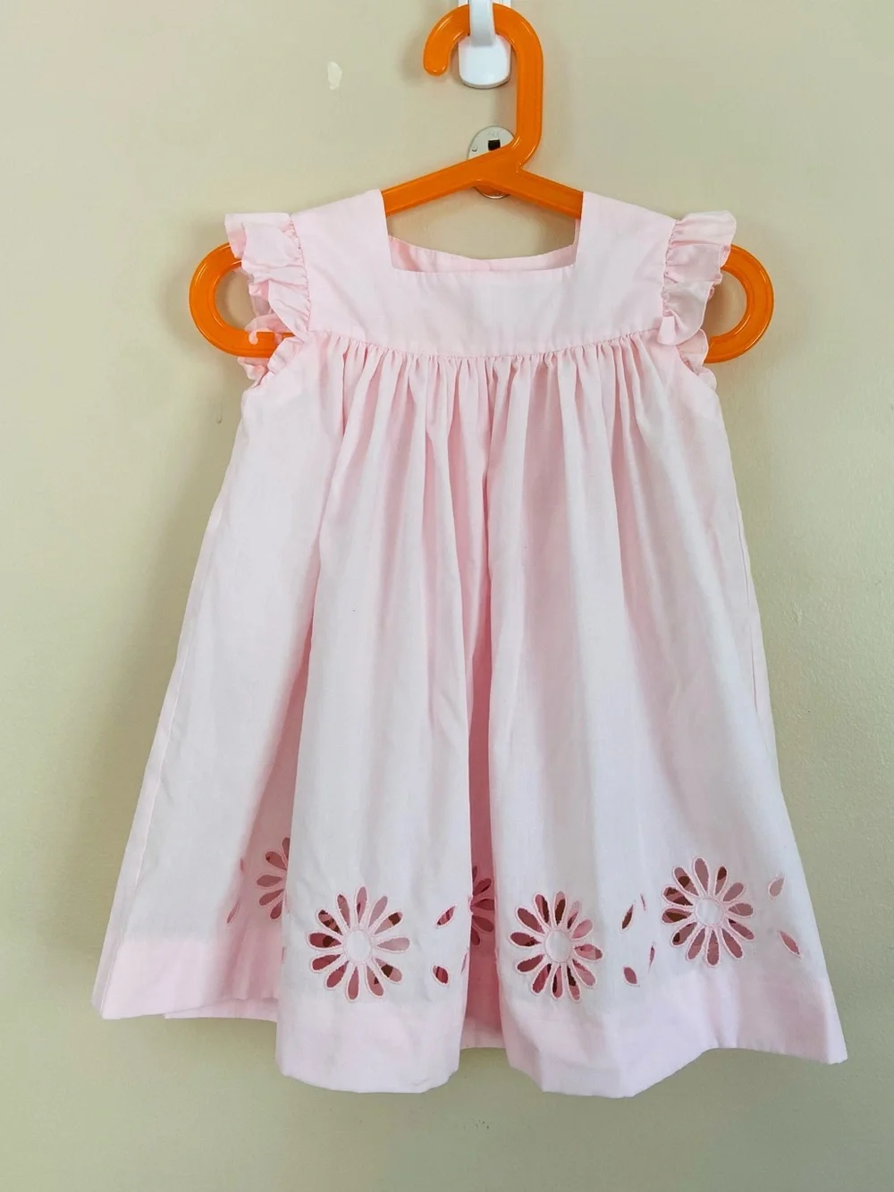 The Proper Peony  Light Pink Eyelet Hem Dress Ruffle Sleeve Sleeveless  Dress
